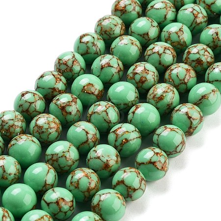 Synthetic Gold Line Turquoise Beads Strands G-H026-01E-03-1