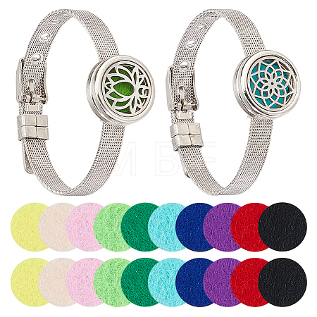 2Pcs 2 Styles Stainless Steel Watch Band Bracelets BJEW-HS0001-15B-1