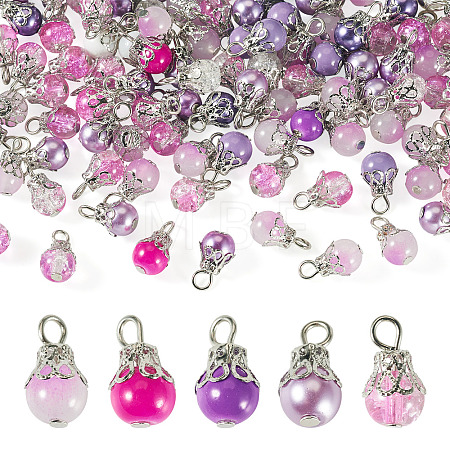 100Pcs Mixed Styles Glass Pendants PALLOY-TADJ00010-1