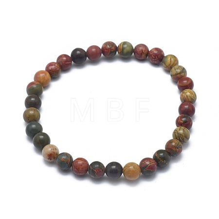Natural Polychrome Jasper/Picasso Stone/Picasso Jasper Bead Stretch Bracelets BJEW-K212-C-001-1