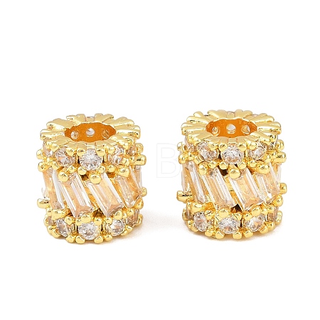 Column Brass Micro Pave Clear Cubic Zirconia European Beads KK-C142-09G-1