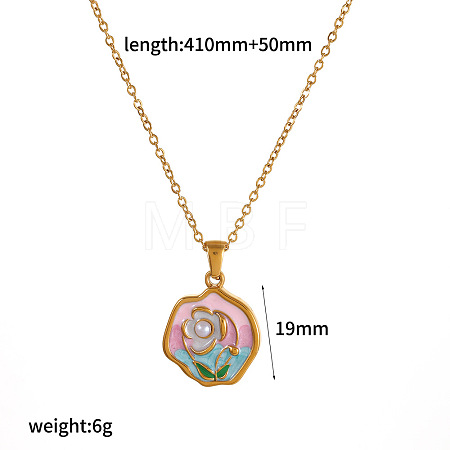 304 Stainless Steel Enamel Flower Pendant Necklaces WG5B215-02-1