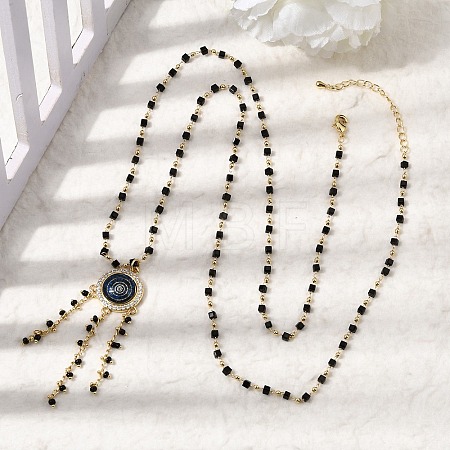 Boho Brass Resin Layered Tassel Evil Eye Pendant Necklaces NJEW-L014-02G-1