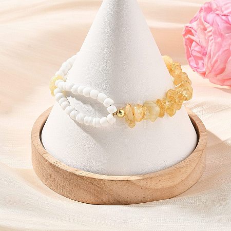 Heated Natural Citrine Chip Beads & Glass Seed Beads Beaded Bracelets for Women BJEW-JB14137-03-1