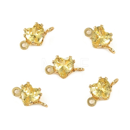 Brass Pave Cubic Zirconia Heart Connector Charms KK-P347-02G-01-1