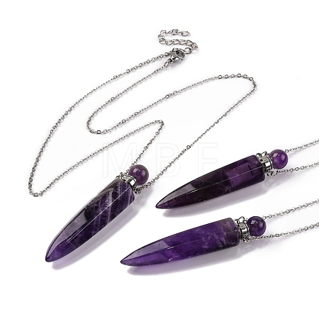 Natural Amethyst Bullet Shaped Perfume Bottle Pendant Necklaces G-B089-02P-08-1