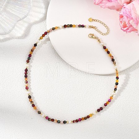 Dyed & Heated Faceted Round Natural Agate and Cultured Freshwater Pearl Beaded Necklaces for Women NJEW-JN06240-01-1