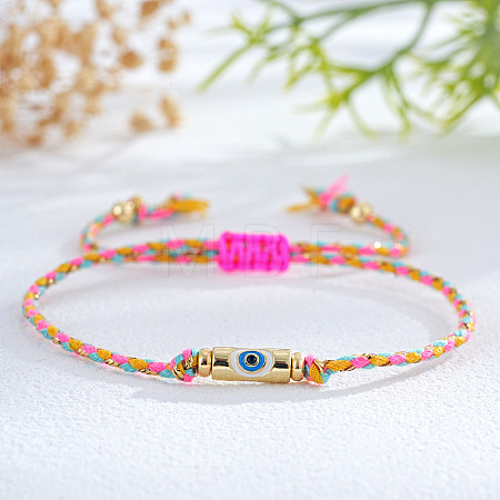 Brass Enamel Evil Eye Beaded Braided Bracelets FU6663-1-1