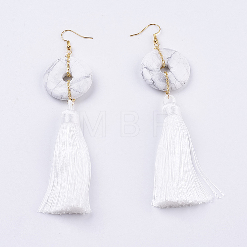 Nylon Tassel Dangle Earrings EJEW-F108-A03-1