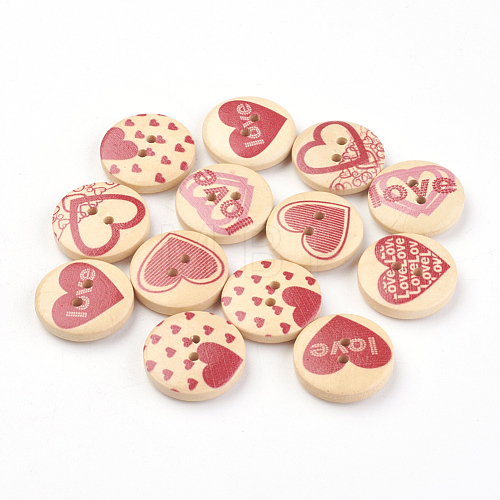 2-Hole Printed Wooden Buttons WOOD-S037-001-1