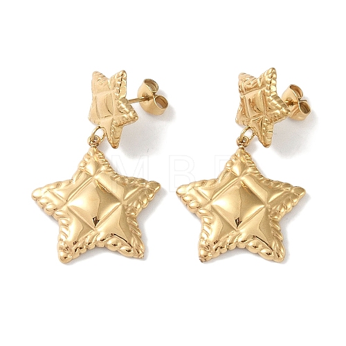 Texture Star 304 Stainless Steel Dangle Earrings EJEW-L283-018G-1