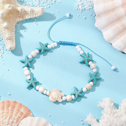 Dyed Synthetic Turquoise & Magnesite Bead Braided Bead Bracelets for Women BJEW-JB11532-01-1