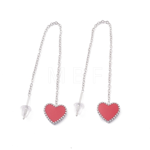 Long Chain with Enamel Heart Dangle Stud Earrings EJEW-A067-01P-B-1