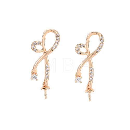 Brass Micro Pave Clear Cubic Zirconia Stud Earring Findings KK-S364-133-1