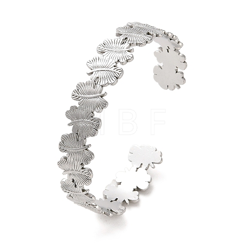 304 Stainless Steel Leaf Cuff Bangles BJEW-G694-10P-1