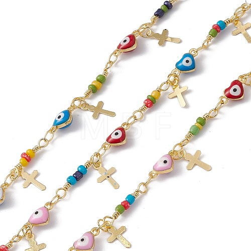 Enamel Heart with Evil Eye Link Chains CHC-C003-25G-02-1