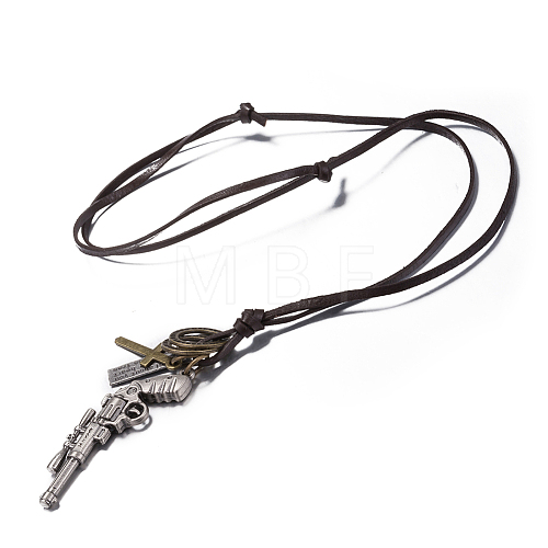 Adjustable Men's Zinc Alloy Pendant and Leather Cord Lariat Necklaces NJEW-BB16008-A-1