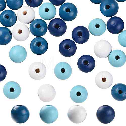 160 Pcs 4 Colors Summer Ocean Marine Style Painted Natural Wood Round Beads WOOD-LS0001-01F-1