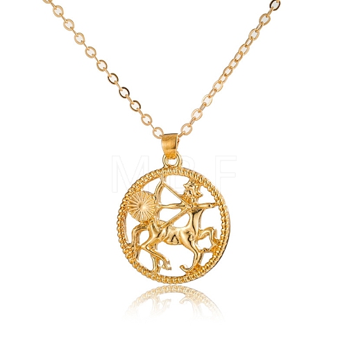 Alloy Flat Round with Constellation Pendant Necklaces PW-WG52384-09-1