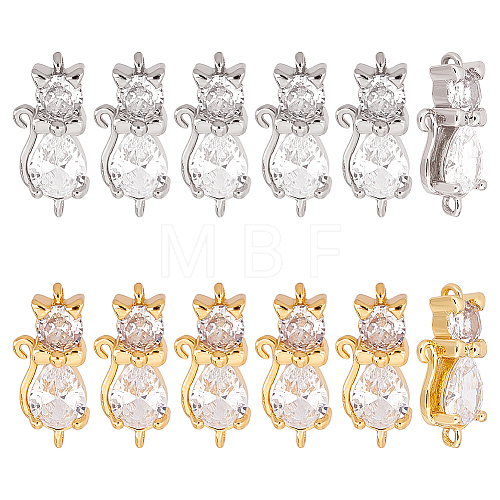 12Pcs 2 Colors Brass Clear Cubic Zirconia Connector Charms FIND-HY0001-24-1