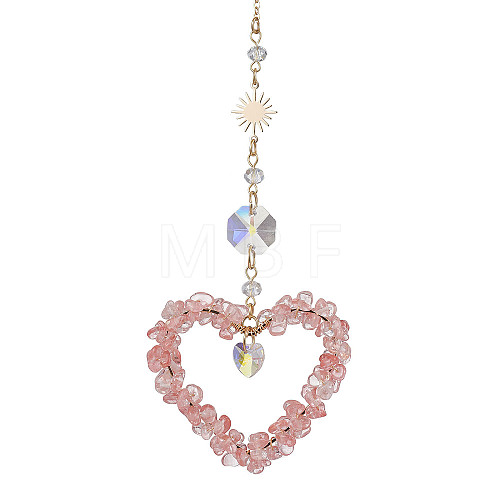 Heart Cherry Quartz Glass Chip Pendant Drcorations HJEW-JM01651-05-1