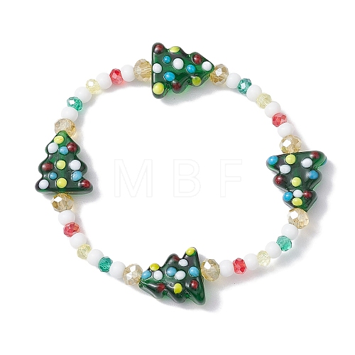 Round & Christmas Tree Glass Beaded Stretch Bracelets for Women BJEW-TA00503-1