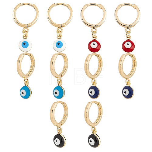 5 Pairs 5 Colors Enamel Evil Eye Dangle Hoop Earrings EJEW-AR0001-04-1
