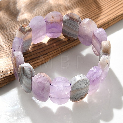 Oval Natural Amethyst Lace Agate Beads Stretch Bracelets for Women Men BJEW-C097-04C-1