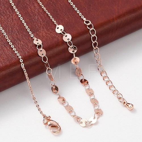 Brass Cable & Flat Sequin Chains Necklaces for Women NJEW-D302-40RG-1