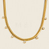 6MM 304 Stainless Steel Flat Snake Chain Necklaces with Clear Cubic Zirconia Tassel for Women AU3115-2