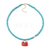 Summer Beach Handmade Lampwork Red Crab Pendant Synthetic Turquoise Round Beaded Nekclaces NJEW-JN05916-4
