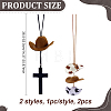 2Pcs 2 Styles Cloth & EVA Cowboy Hat with Cross Birch Wooden Pendant Decorations HJEW-ME00120-2