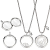 2Pcs Alloy Glass Flat Round Pet Fur Keepsake Locket Pendant 304 Stainless Steel Box Chain Necklaces NJEW-PH0001-54A-1