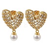 Rack Plating Brass Micro Pave Clear Cubic Zirconia & ABS Plastic Pearl Dangle Stud Earrings for Women EJEW-G403-10G-1