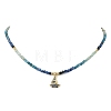 Gradient Color Brass Micro Pave Cubic Zirconia Sailboat Pendant Natural Apatite & Kyanite & Amazonite & Pearl Beaded Necklaces for Women NJEW-JN06242-2