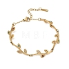 304 Stainless Steel Colorful Rhinestone Leaf Link Chain Bracelets SA-CBAF6AD-12G-4