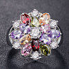 Cubic Zirconia Flower Finger Ring PW-WG24646-01-2