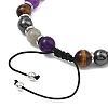 Adjustable Natural Labradorite and Tiger Eye and Non-Magnetic Synthetic Hematite Round Braided Bead Bracelets for Womne BJEW-JB13590-4