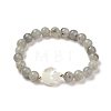 Natural Labradorite & Synthetic Hematite Stretch Bracelet BJEW-M236-01K-2