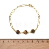 Natural Tiger Eye Faceted Flat Round Beaded Brass Paperclip Chain Bracelets GG-CBA37F5-02G-08-5