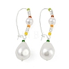 Brass & Glass & Plastic Imitation Pearl Teardrop Hoop Earrings EJEW-Q391-11S-2