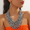 Plastic Seed Beaded Multilayer Necklaces & Teardrop Dangle Earrings Sets WGB34C1-07-1