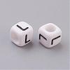 White Letter L Acrylic Cube Beads X-PL37C9308-L-2