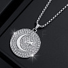 Zinc Alloy Micro Pave Clear Cubic Zirconia Flat Round with Star and Moon Pendant Necklaces FS-WGB5CD2-01-3