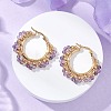 Brass Natural Amethyst Hoop Earrings EJEW-TA00782-03-1