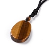 Adjustable Natural Mixed Gemstone Teardrop with Spiral Pendant Necklace with Nylon Cord for Women NJEW-L171-04-5