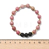 Adjustable Natural Rhodonite and Natural Lava Rock Stretch Bracelets BJEW-JB14150-01-5