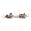Natural Ice Obsidian Chip & Natural Cultured Freshwater Pearl Rice Beaded Connector Charms PALLOY-JF03707-03-1