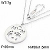 Mother's Day 304 Stainless Steel Hollow Out Flat Round with Word Mom & Baby Feet Pendant Necklaces WGD8F21-10-1