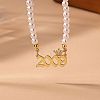 Alloy Crown Birth Year Pendant Imitation Pearl Round White Beaded Necklaces for Women FS-WG173C9-06-1